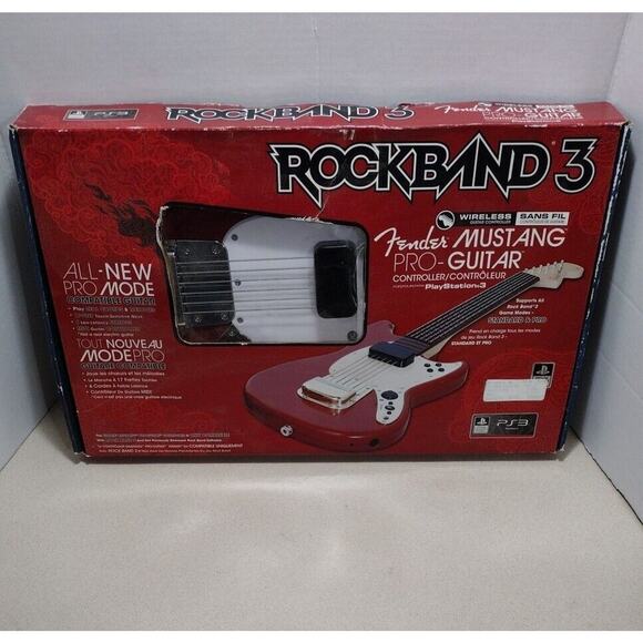 Rockband 3 Fender Mustang Pro Guitar & Strap PS3 PlayStation Mad Catz NO DONGLE